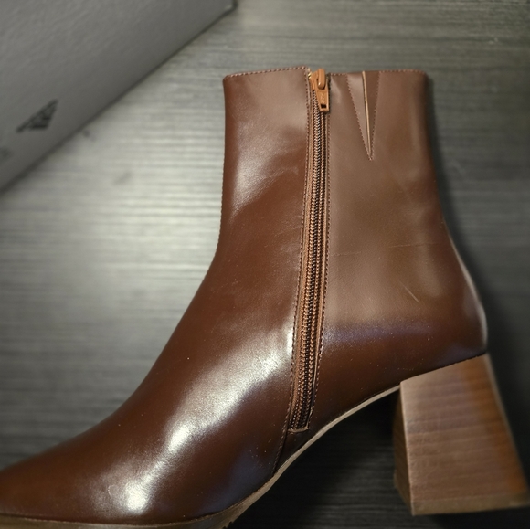 New-Sézane Axelle Ankle Boots Chocolat Glacé Brown Leather Block Heel Sz 7 FR 38 - Picture 4 of 11